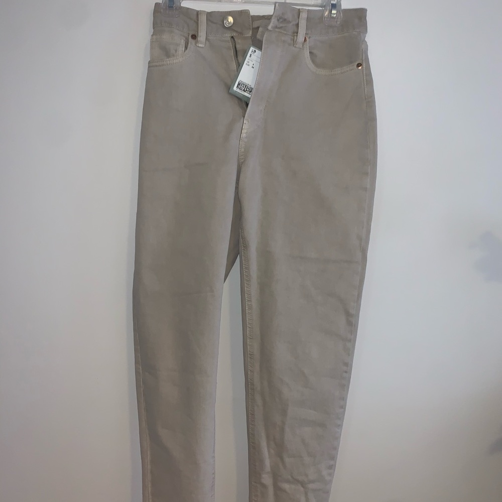 Khaki colored mom jeans